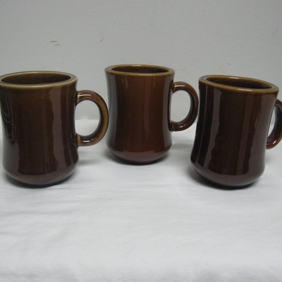 Retro Diner Mugs Vintage 70s Brown Stoneware Set of 3 Restaurantware - Picture 2 of 5